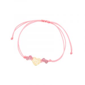Bransoletka złota ażurowe serce z turmalinami