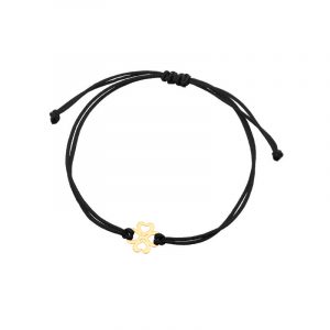 Bransoletka złota koniczynka na czarnym sznurku