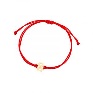 Bransoletka złota koniczynka na czerwonym sznurku
