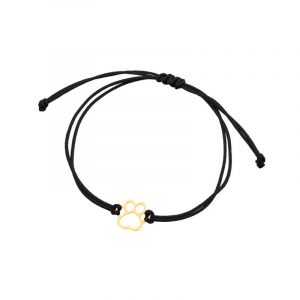 Bransoletka złota łapka na czarnym sznurku
