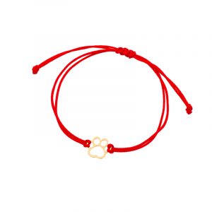 Bransoletka złota łapka na czerwonym sznurku