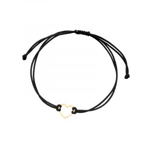 Bransoletka złota serce na czarnym sznurku