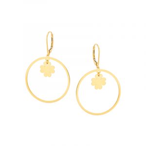 Kolczyki złote koła z koniczyną – lever back