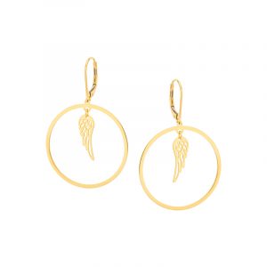 Kolczyki złote koła ze skrzydłami Lever back