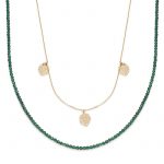 Naszyjnik pozłacany dwurzędowy z zielonych spineli