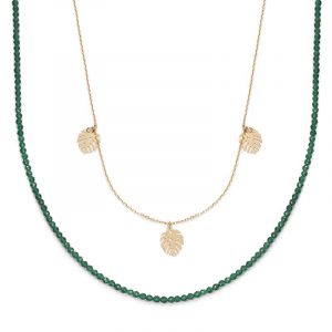 Naszyjnik pozłacany dwurzędowy z zielonych spineli