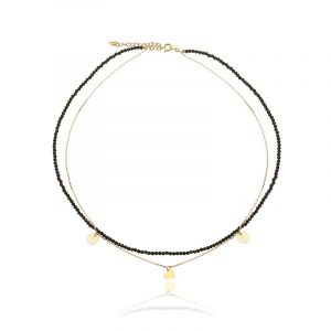 Naszyjnik pozłacany z zawieszkami i czarny spinel