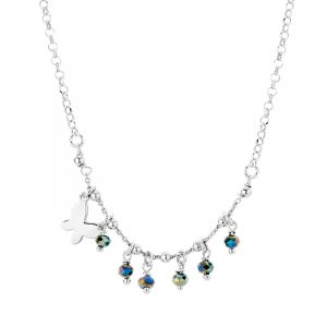 Naszyjnik srebrny z motylem i hematytami