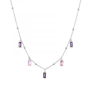 Naszyjnik srebrny z zawieszkami kolorowe cyrkonie