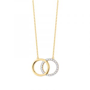 Naszyjnik złoty kółka z białymi cyrkoniami