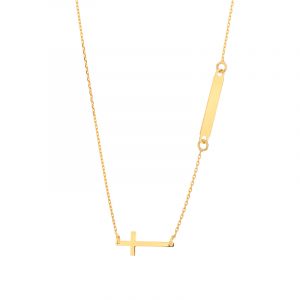 Naszyjnik złoty z blaszką i krzyżykiem