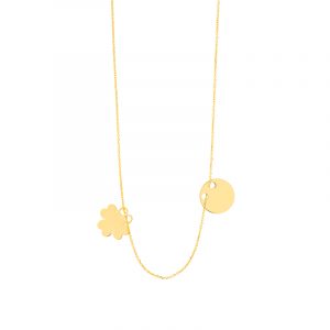 Naszyjnik złoty z koniczyną i okrągłą blaszką