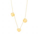 Naszyjnik złoty z koniczyną sercem i kółkiem