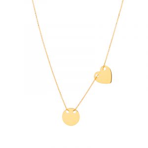 Naszyjnik złoty z sercem i okrągłą blaszką