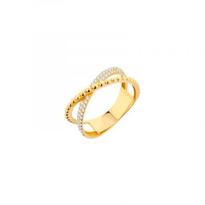 Pierścionek złoty zaplecione ringi z cyrkoniami
