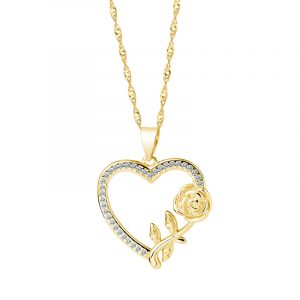 Zawieszka pozłacana serce i róża z cyrkonią