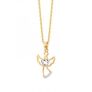 Zawieszka złota anioł z białym złotem i cyrkoniami