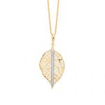 Zawieszka złota ażurowy liść z cyrkoniami