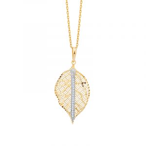 Zawieszka złota ażurowy liść z cyrkoniami