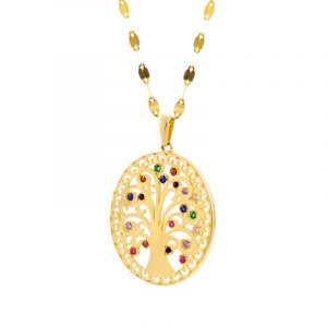 Zawieszka złota drzewo z kolorowymi cyrkoniami