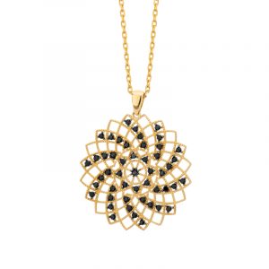 Zawieszka złota rozeta z czarnymi cyrkoniami