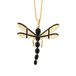 Zawieszka złota ważka z czarnymi cyrkoniami