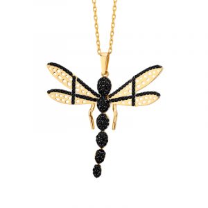 Zawieszka złota ważka z czarnymi cyrkoniami